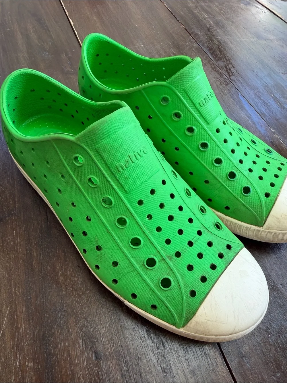 Native Kids Slip-On Water Shoes in Green with White Toe